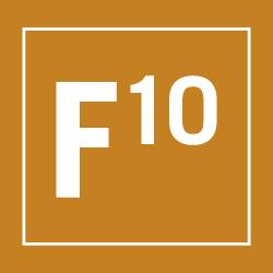 A square orange icon with a white border and the character "F10" in white text centered inside. The "F" is larger and more prominent than the "10".
