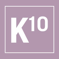 A square logo with a purple background, featuring the text "K10" in white capital letters in the center. The text is enclosed within a white rectangular border.