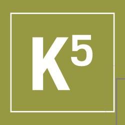A square green logo with a white border, featuring the letter "K" and the number "5" in white. The number "5" is positioned in superscript to the top right of the letter "K.