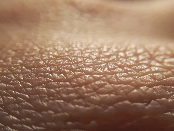 Close-up image of textured human skin with fine lines and creases, showing the natural pattern and detail of the skin surface.