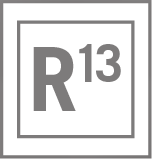 A gray box with the letter "R" and the number "13" in the upper right corner, indicating a movie rating of "R13.