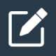 Icon depicting a white pencil inside a white square with rounded edges, set against a dark blue background.